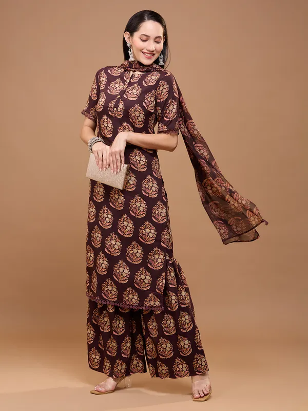 Maroon_Cotton_Ethnic_Printed_Kurta_With_Palazzos_&_Dupatta_For_Women