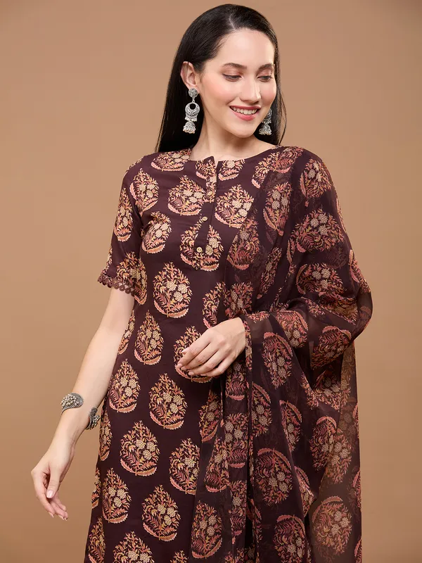 Maroon_Cotton_Ethnic_Printed_Kurta_With_Palazzos_&_Dupatta_For_Women