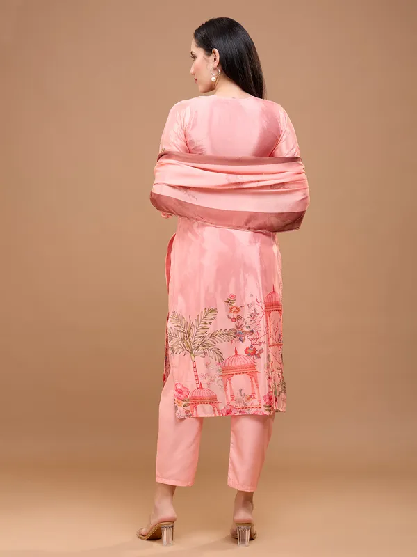 Solid_Peach_Cotton_Printed_Kurta_Set_With_Embroidered_Neck_&_Dupatta_For_Women