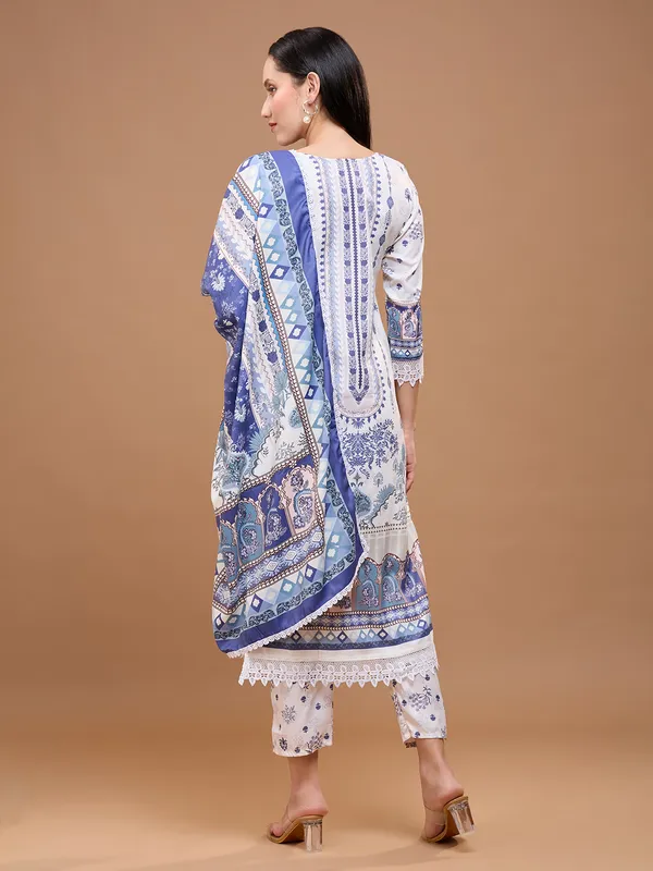 White_Cotton_Printed_Straight_Kurta_Set_With_Dupatta_&_Lace_Detailing_For_Women