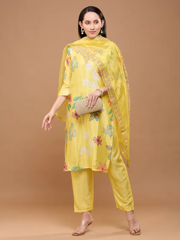 Vibrant_Yellow_Cotton_Floral_Printed_Kurta_Set_With_Embroidered_Dupatta_For_Women