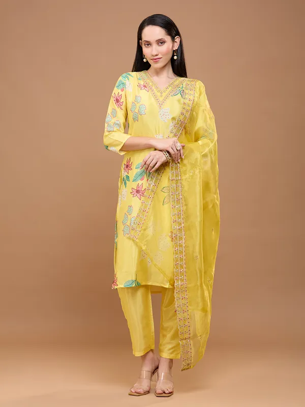 Vibrant_Yellow_Cotton_Floral_Printed_Kurta_Set_With_Embroidered_Dupatta_For_Women
