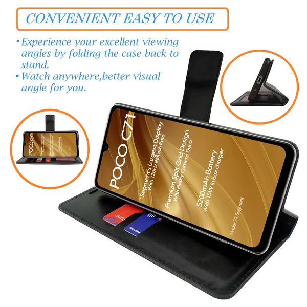 Black_Artificial_Leather_See_Through_Design_Magnetic_Case_For_Poco_C71