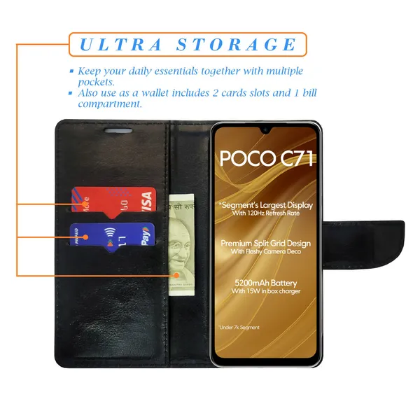 Green_Artificial_Leather_See_Through_Design_Magnetic_Case_For_Poco_C71