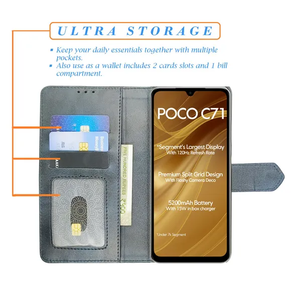 Blue_Artificial_Leather_See_Through_Design_Magnetic_Case_For_Poco_C71