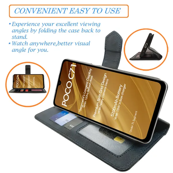 Blue_Artificial_Leather_See_Through_Design_Magnetic_Case_For_Poco_C71