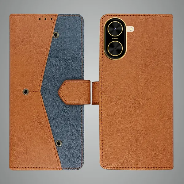 Brown_Artificial_Leather_See_Through_Design_Magnetic_Case_For_Poco_C71