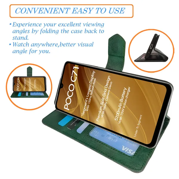 Green_Artificial_Leather_See_Through_Design_Magnetic_Case_For_Poco_C71