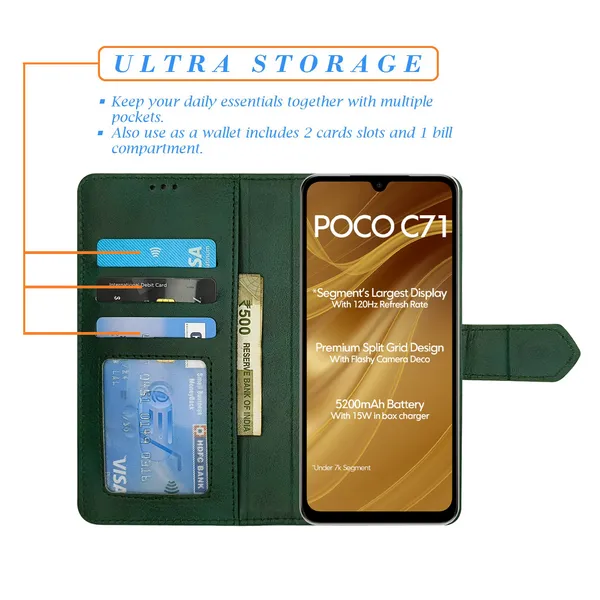 Green_Artificial_Leather_See_Through_Design_Magnetic_Case_For_Poco_C71