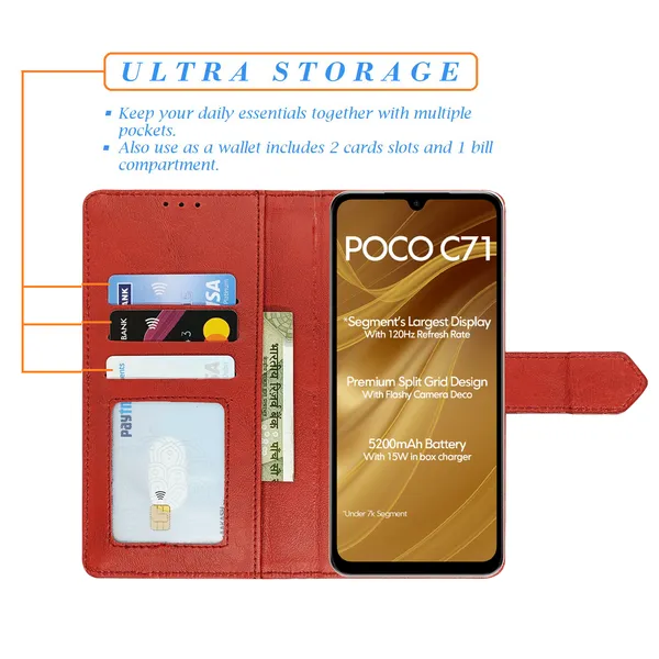 Red_Artificial_Leather_See_Through_Design_Magnetic_Case_For_Poco_C71