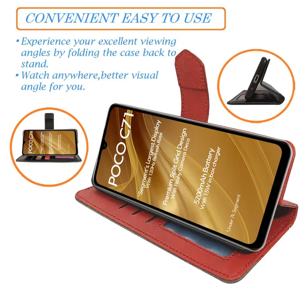 Red_Artificial_Leather_See_Through_Design_Magnetic_Case_For_Poco_C71