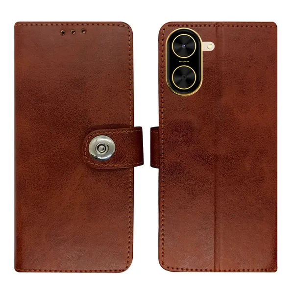 Brown_Artificial_Leather_See_Through_Design_Magnetic_Case_For_Poco_C71