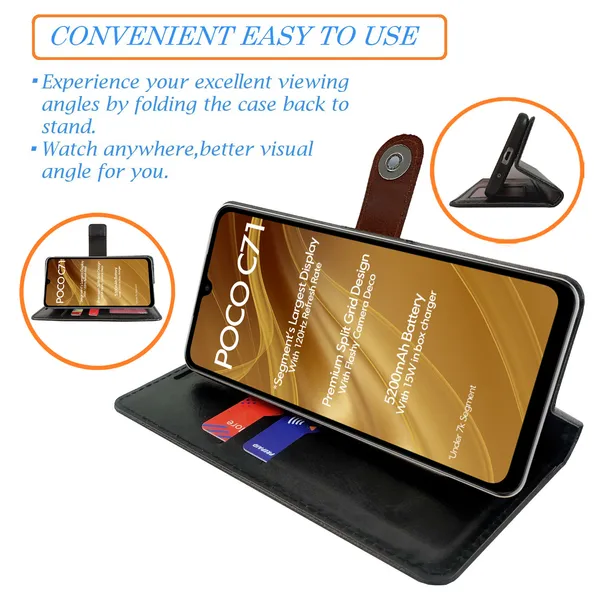 Brown_Artificial_Leather_See_Through_Design_Magnetic_Case_For_Poco_C71