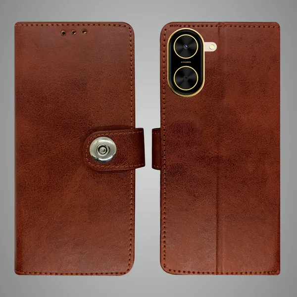 Brown_Artificial_Leather_See_Through_Design_Magnetic_Case_For_Poco_C71