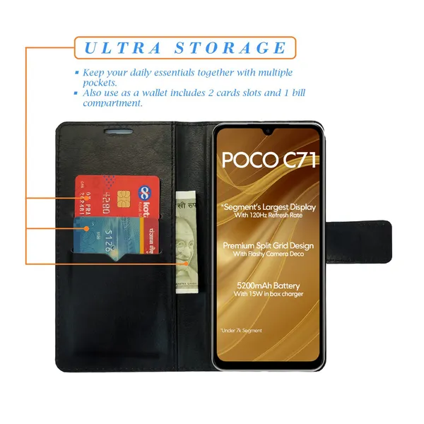 White_Artificial_Leather_See_Through_Design_Magnetic_Case_For_Poco_C71