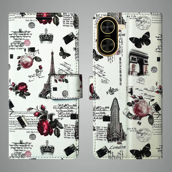 White_Artificial_Leather_See_Through_Design_Magnetic_Case_For_Poco_C71