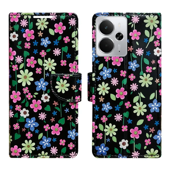 Black_Artificial_Leather_See_Through_Design_Magnetic_Case_For_Realme_14_5G