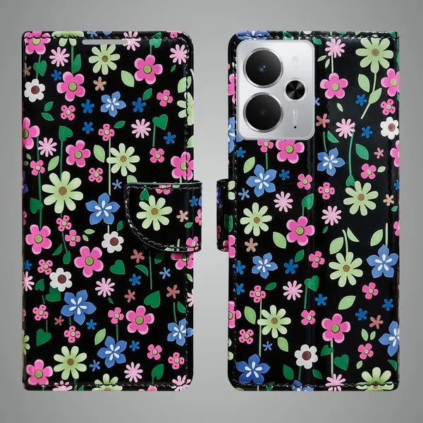 Black_Artificial_Leather_See_Through_Design_Magnetic_Case_For_Realme_14_5G
