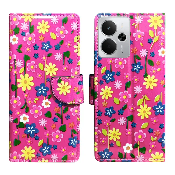 Pink_Artificial_Leather_See_Through_Design_Magnetic_Case_For_Realme_14_5G