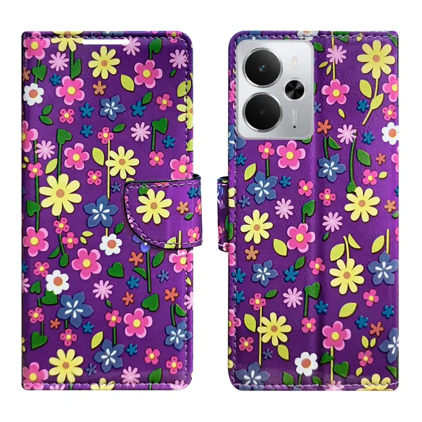 Purple_Artificial_Leather_See_Through_Design_Magnetic_Case_For_Realme_14_5G