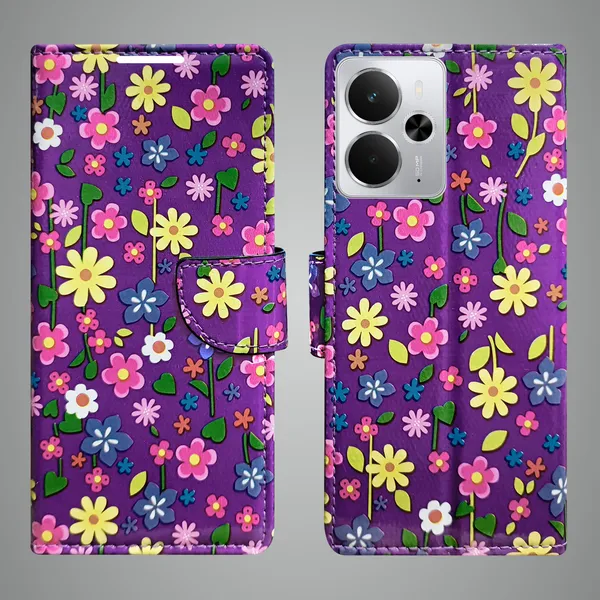 Purple_Artificial_Leather_See_Through_Design_Magnetic_Case_For_Realme_14_5G