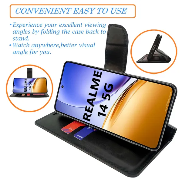 Black_Artificial_Leather_See_Through_Design_Magnetic_Case_For_Realme_14_5G