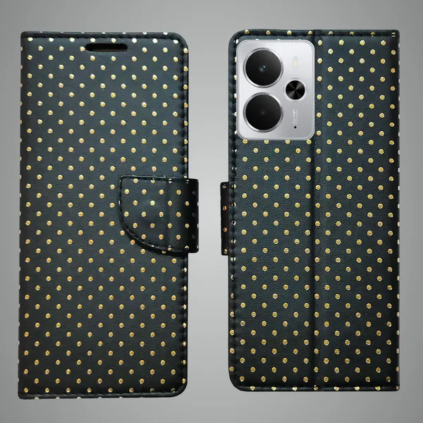 Black_Artificial_Leather_See_Through_Design_Magnetic_Case_For_Realme_14_5G