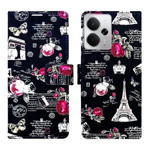 Black_Artificial_Leather_See_Through_Design_Magnetic_Case_For_Realme_14_5G