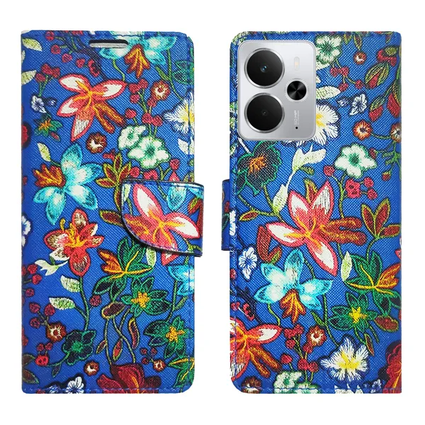 Blue_Artificial_Leather_See_Through_Design_Magnetic_Case_For_Realme_14_5G