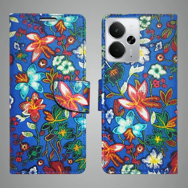 Blue_Artificial_Leather_See_Through_Design_Magnetic_Case_For_Realme_14_5G