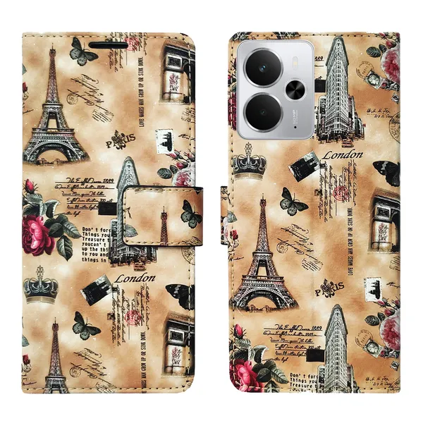 Brown_Artificial_Leather_See_Through_Design_Magnetic_Case_For_Realme_14_5G
