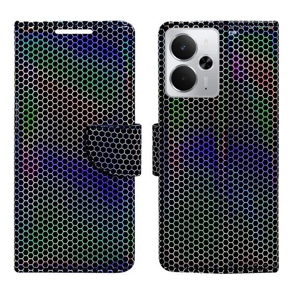Multicolor_Artificial_Leather_See_Through_Design_Magnetic_Case_For_Realme_14_5G