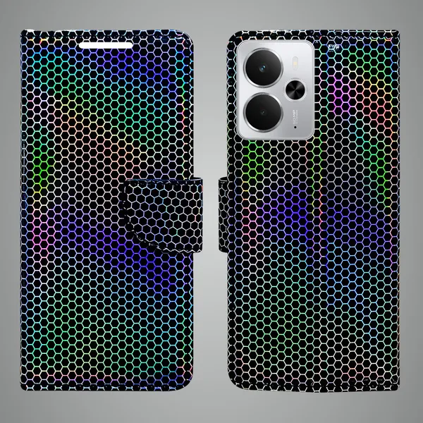 Multicolor_Artificial_Leather_See_Through_Design_Magnetic_Case_For_Realme_14_5G