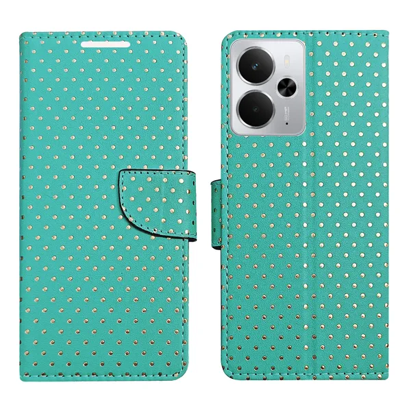 Green_Artificial_Leather_See_Through_Design_Magnetic_Case_For_Realme_14_5G