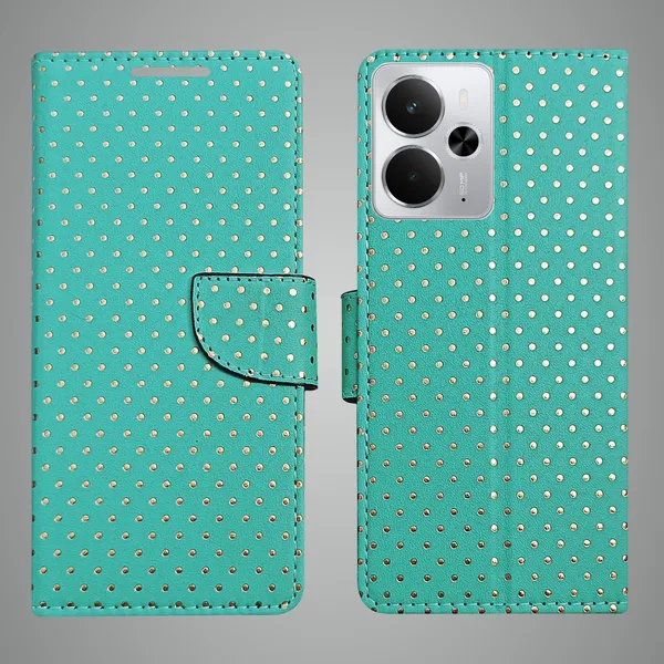Green_Artificial_Leather_See_Through_Design_Magnetic_Case_For_Realme_14_5G