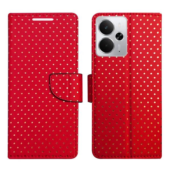 Red_Artificial_Leather_See_Through_Design_Magnetic_Case_For_Realme_14_5G
