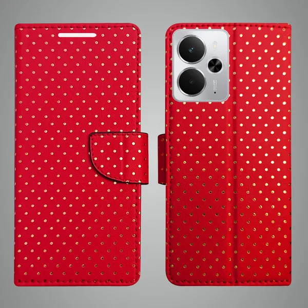 Red_Artificial_Leather_See_Through_Design_Magnetic_Case_For_Realme_14_5G