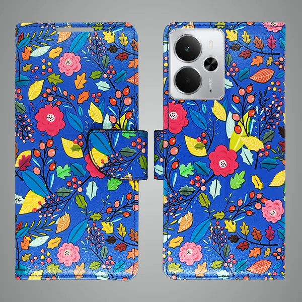 Blue_Artificial_Leather_See_Through_Design_Magnetic_Case_For_Realme_14_5G