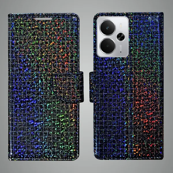Multicolor_Artificial_Leather_See_Through_Design_Magnetic_Case_For_Realme_14_5G