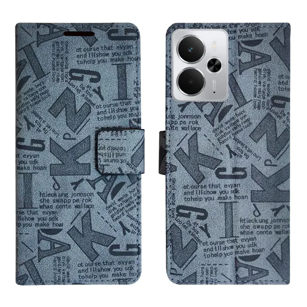 Grey_Artificial_Leather_See_Through_Design_Magnetic_Case_For_Realme_14_5G