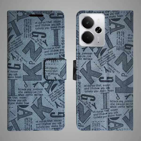 Grey_Artificial_Leather_See_Through_Design_Magnetic_Case_For_Realme_14_5G