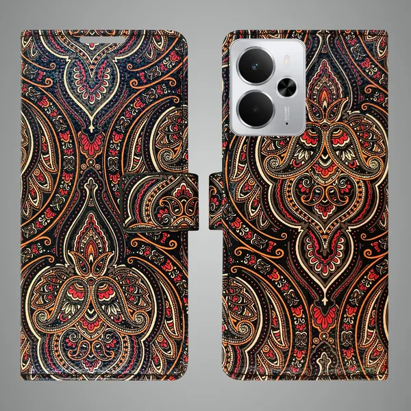Black_Artificial_Leather_See_Through_Design_Magnetic_Case_For_Realme_14_5G