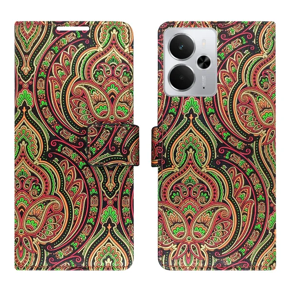 Green_Artificial_Leather_See_Through_Design_Magnetic_Case_For_Realme_14_5G