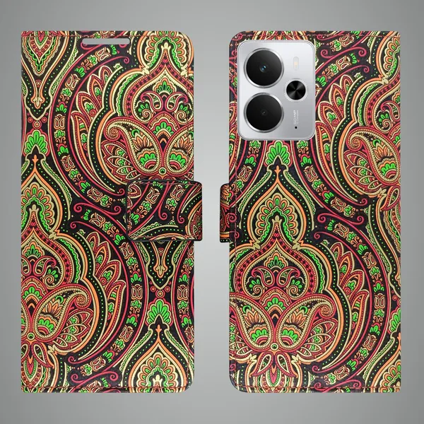 Green_Artificial_Leather_See_Through_Design_Magnetic_Case_For_Realme_14_5G