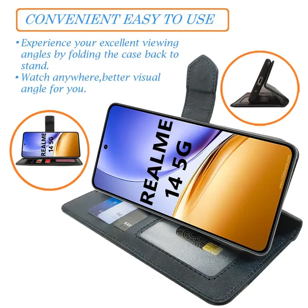 Blue_Artificial_Leather_See_Through_Design_Magnetic_Case_For_Realme_14_5G