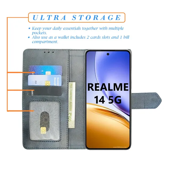 Blue_Artificial_Leather_See_Through_Design_Magnetic_Case_For_Realme_14_5G