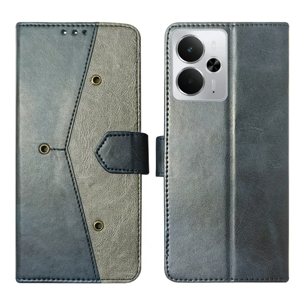 Blue_Artificial_Leather_See_Through_Design_Magnetic_Case_For_Realme_14_5G