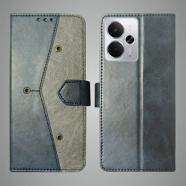 Blue_Artificial_Leather_See_Through_Design_Magnetic_Case_For_Realme_14_5G
