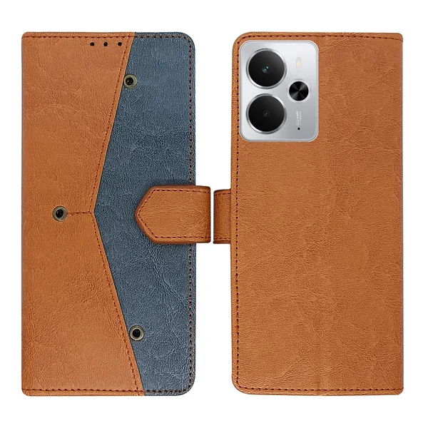 Brown_Artificial_Leather_See_Through_Design_Magnetic_Case_For_Realme_14_5G