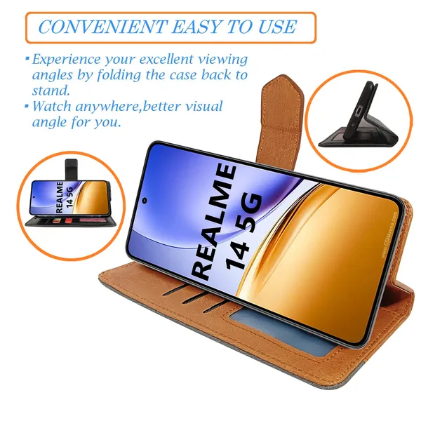 Brown_Artificial_Leather_See_Through_Design_Magnetic_Case_For_Realme_14_5G